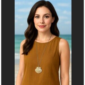 J. Jill Shell Necklace Island Air Pendant Mixed Metal Gold Silver Scallop Ocean